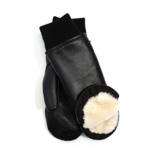 Zip-Top Glove with Faux Fur Lining in Black/Cream